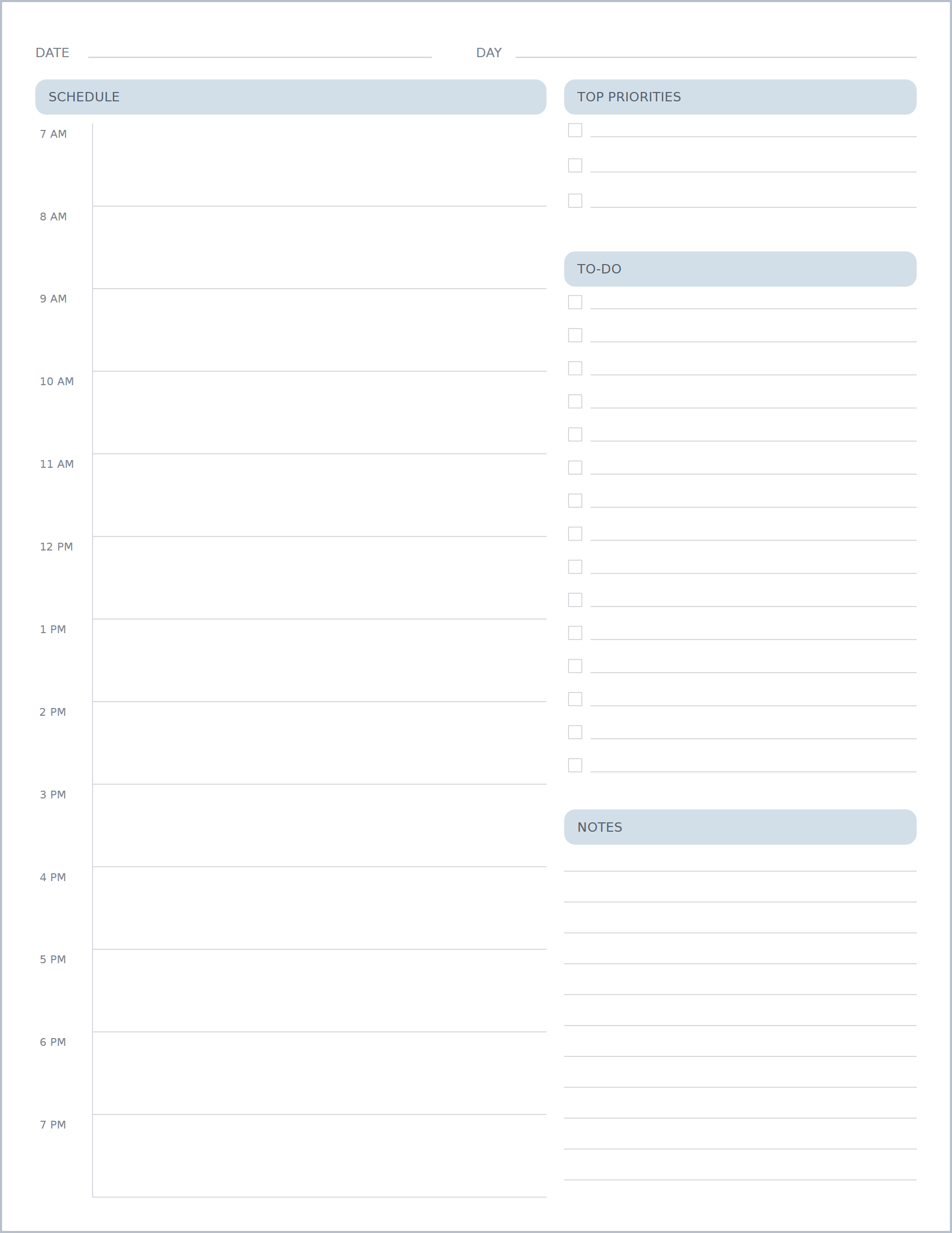 Daily planner printable paper, US Letter