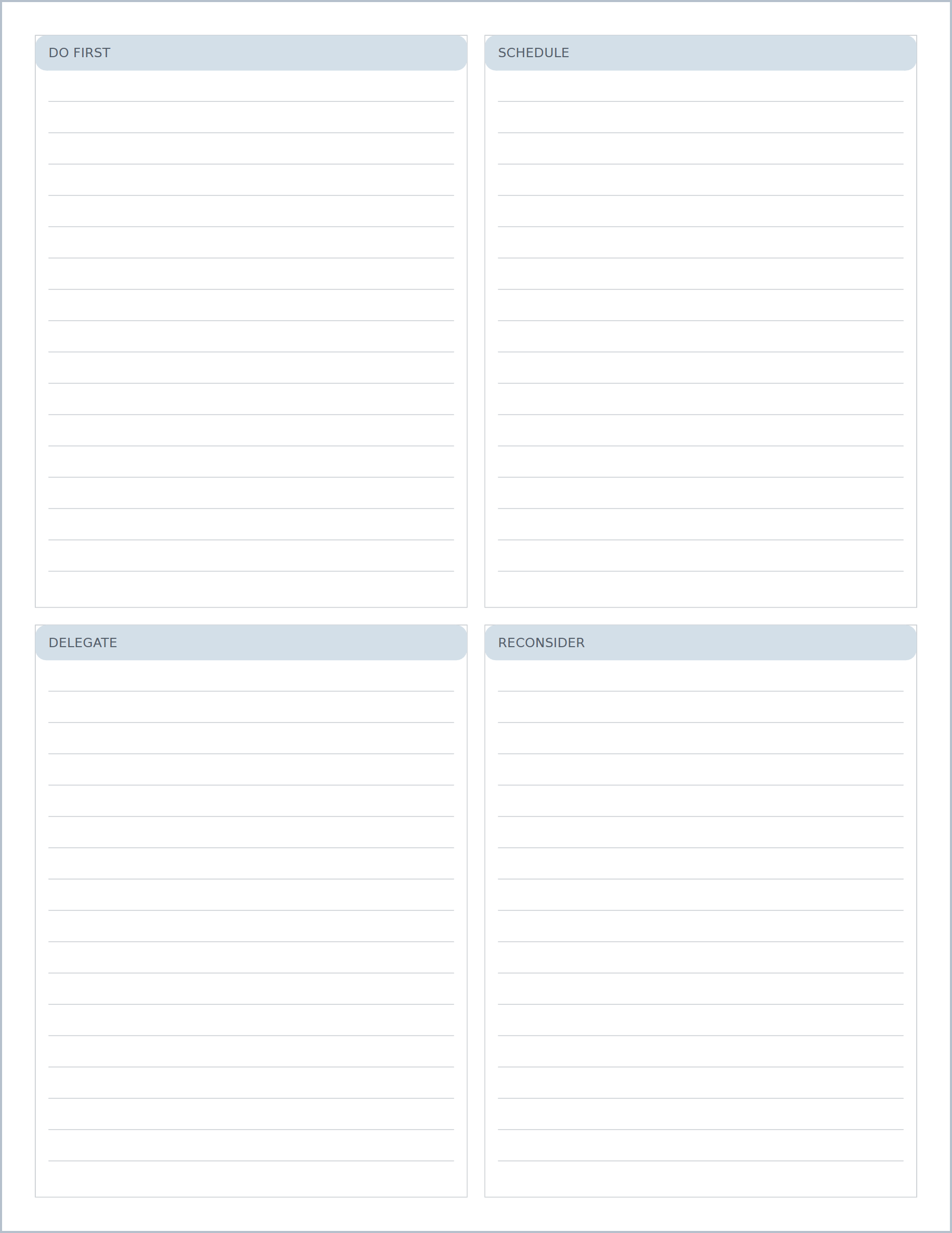 Priority matrix printable paper, US Letter