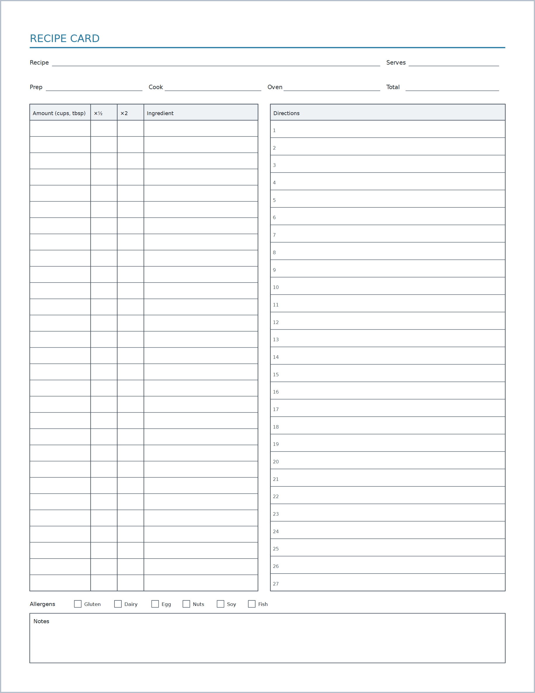 Recipe cards & kitchen sheets printable paper, US Letter