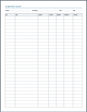 Inventory & stock count printable paper