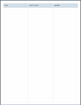 KWL chart printable paper