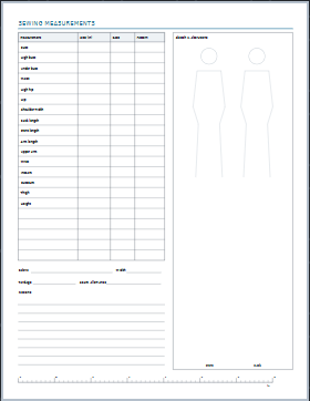 Sewing & garment measurements printable paper