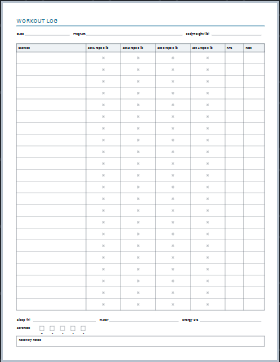 Fitness workout log printable paper